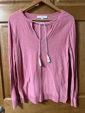 LOFT Rose Pink Tassel Tie Lightweight Knit Top
